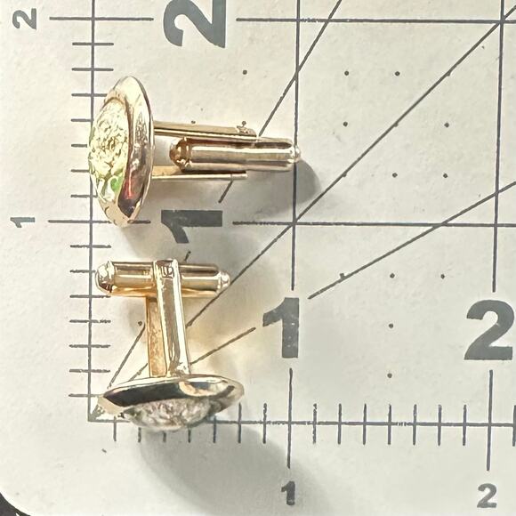 Vintage gold tone domed glass reverse painted intaglio roses cameos cufflinks - Picture 8 of 8